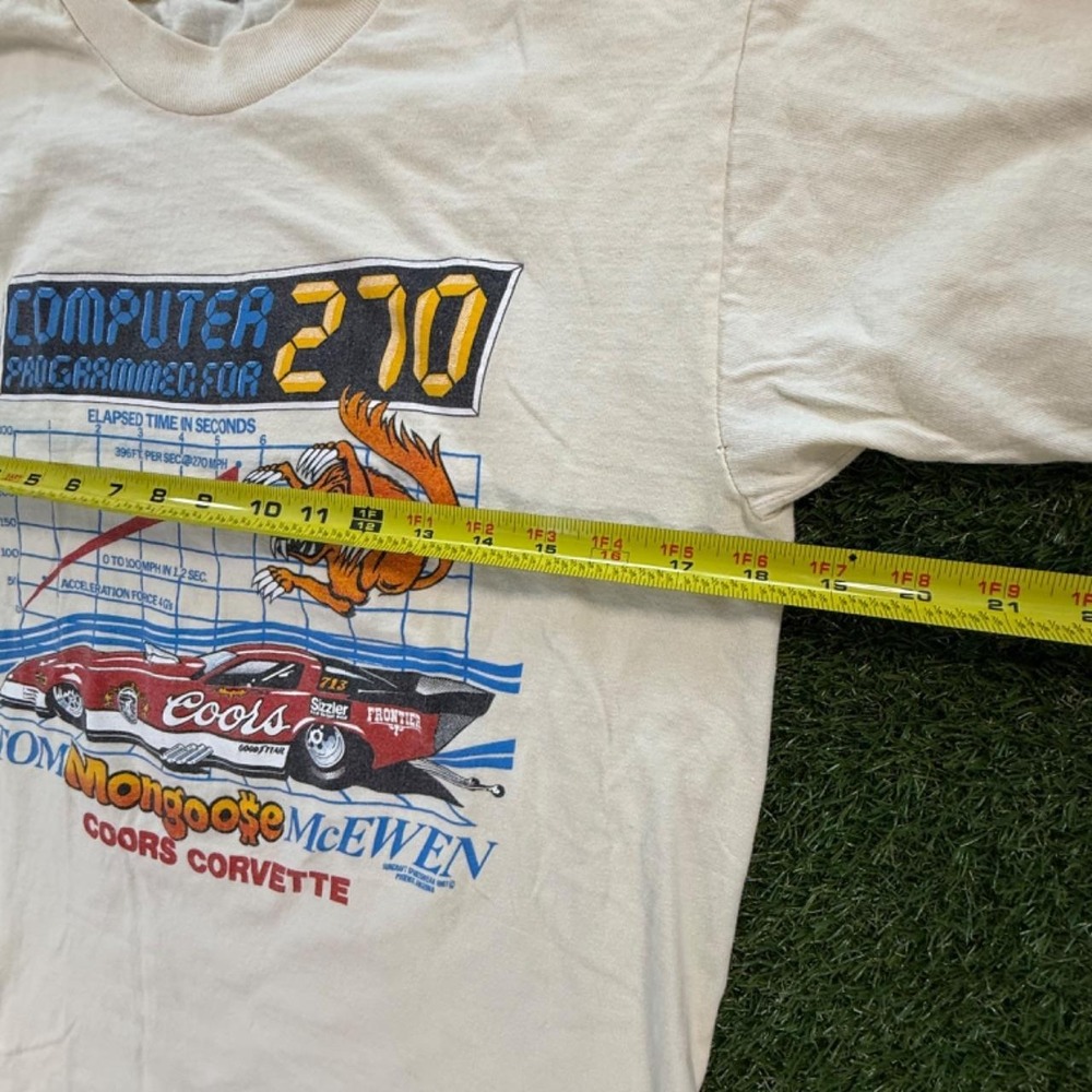 Vintage 80s Tom The Mongoose McEwen Coors Corvette Drag Racing Tee White Mens - Picture 6 of 6